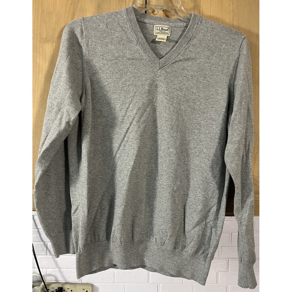 LL Bean‎ V-Neck Sweater Mens L Gray Cotton Cashmere Blend Pullover 274603